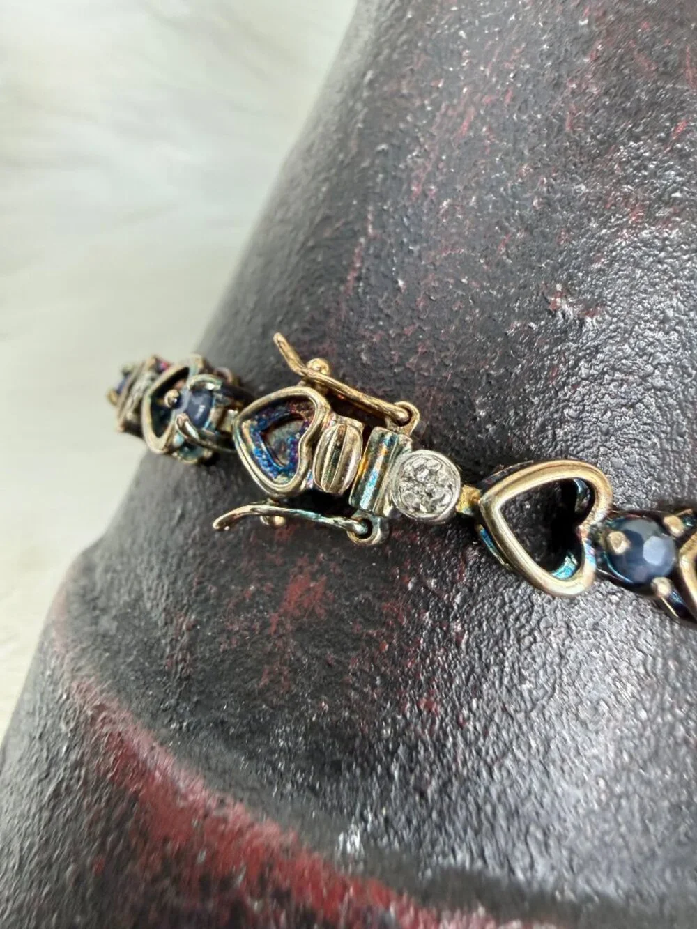 Ross Simons Blue Sapphire Sterling Silver Heart Link Bracelet Gold Vermeil